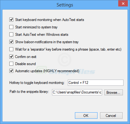 screenshot of AutoText