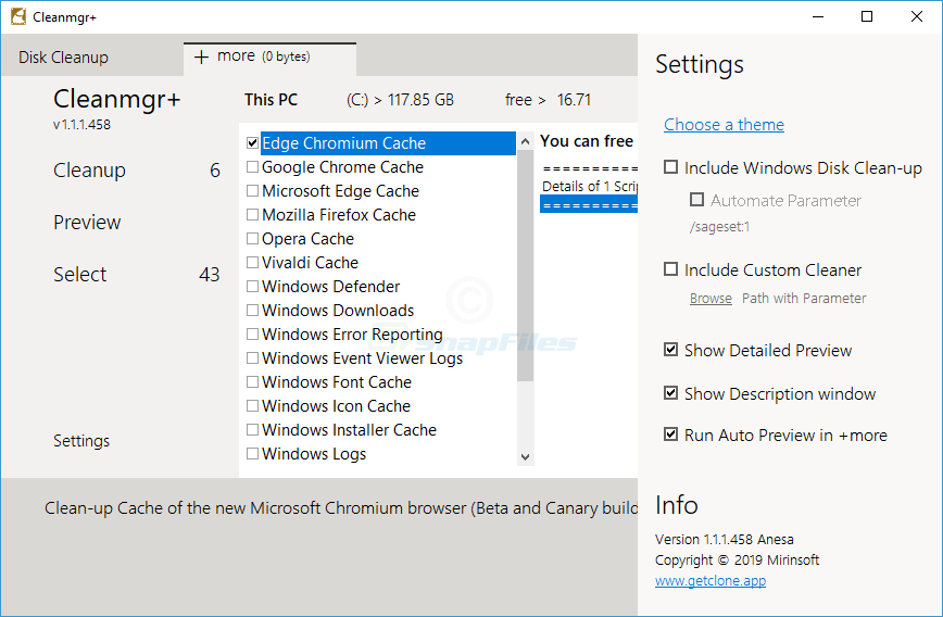 screenshot of Cleanmgr+