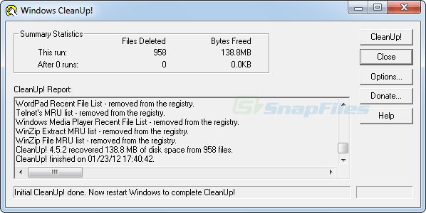 screen capture of Windows CleanUp!