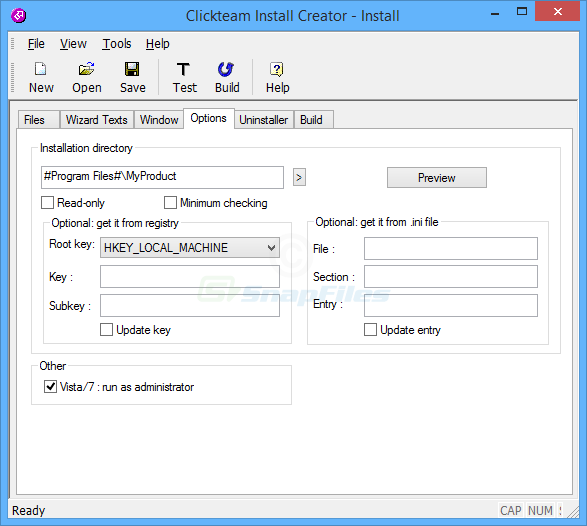 screenshot of Clickteam Install Creator