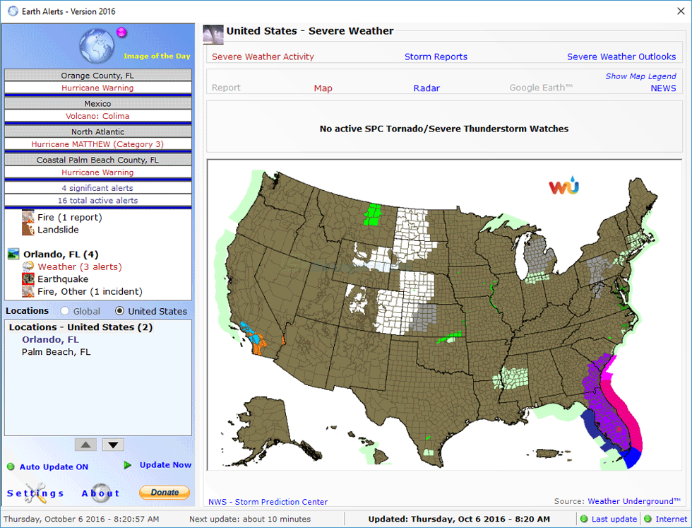 screenshot of Earth Alerts