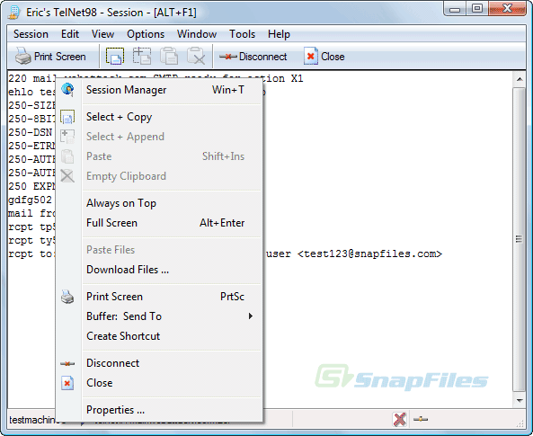 screen capture of Erics Telnet98