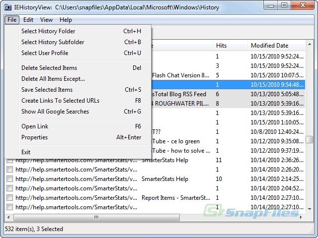 screenshot of IEHistoryView
