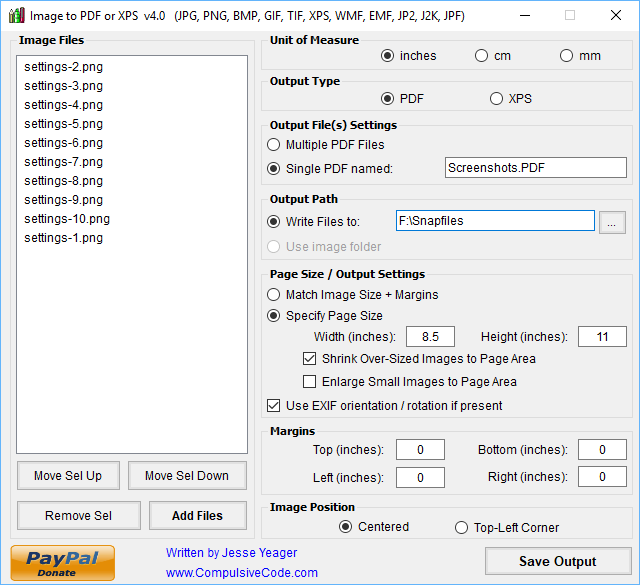 screen capture of Image To PDF or XPS