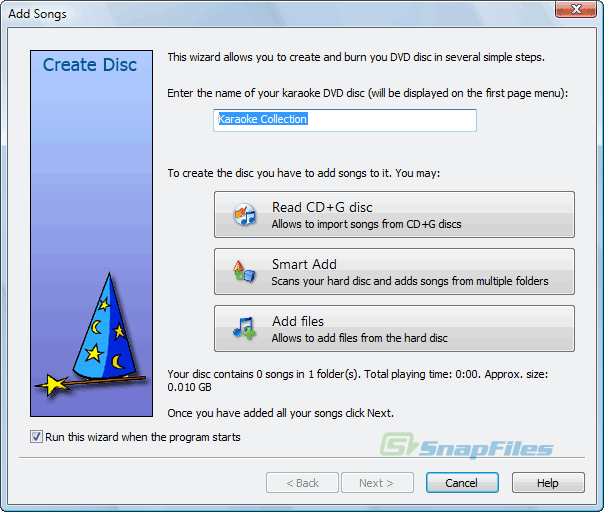 screenshot of Karaoke DVD Burner