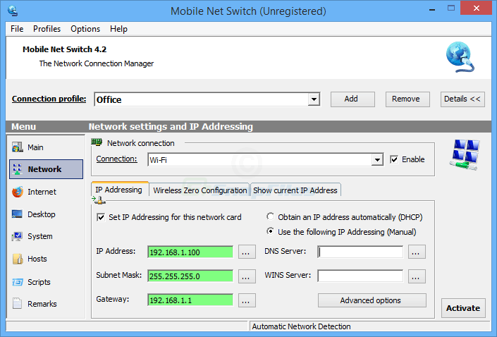 screenshot of Mobile Net Switch