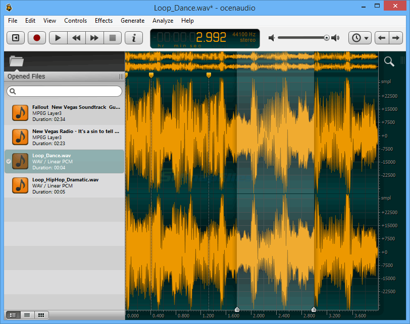 screen capture of Ocenaudio