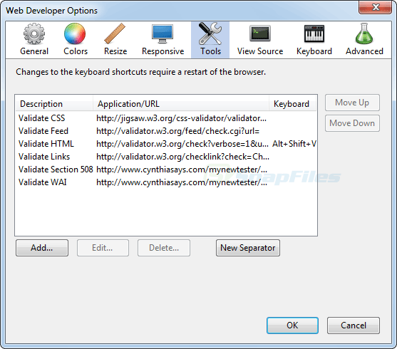 screenshot of Web Developer Extension
